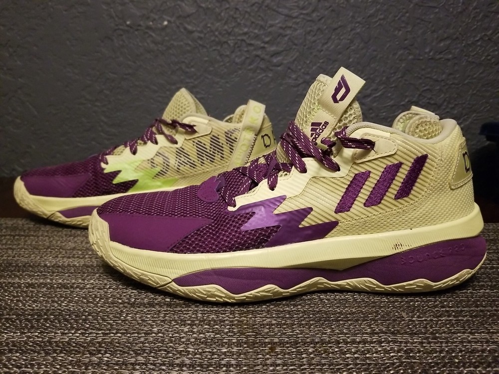 Adidas Men’s Size 11.5 Dame 8 Purple Yellow Basketball Shoes Sneakers GY0383