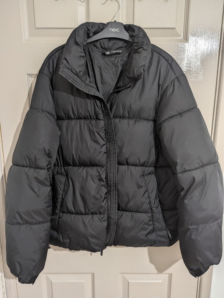Zara Men's Black  Puffer Jacket Size M Without Hood And With Zipped Pockets