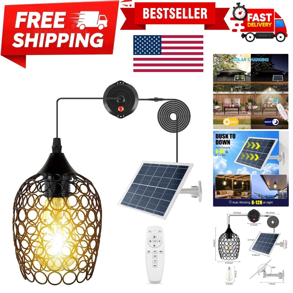 Solar Pendant Light, Outdoor Solar Lights for Garden Gazebo Shed - Waterproof...