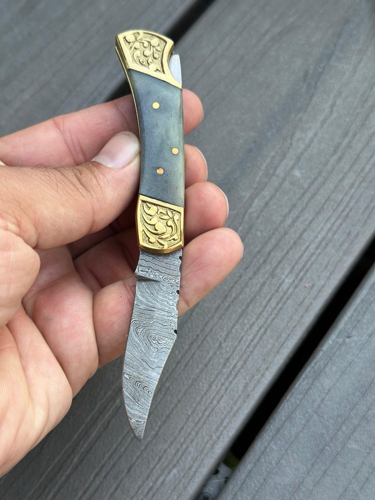 Custom Handmade Damascus Tactical Folding Pocket Knife for Camping Survival