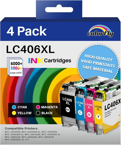 LC406XL High Yield Ink Cartridge 4-Pack - Black Cyan Magenta Yellow