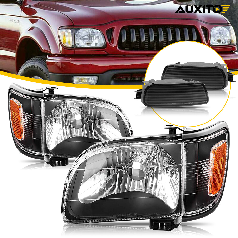Pair L/R Bumper Headlight Housing Black Clear Lens For 2001-2004 Toyota Tacoma