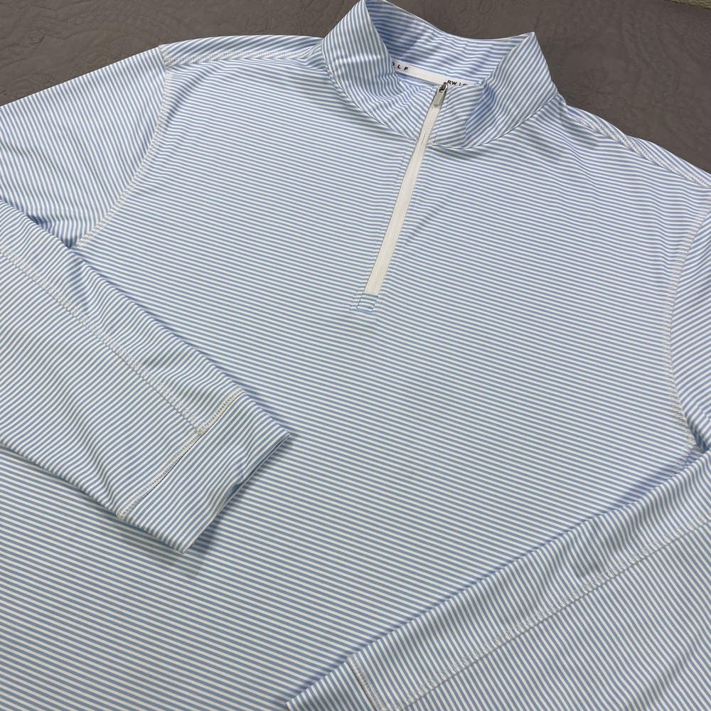 Rorie Whelan RW Golf Pullover Mens 2XL Blue White Stripe Quarter Zip Performance