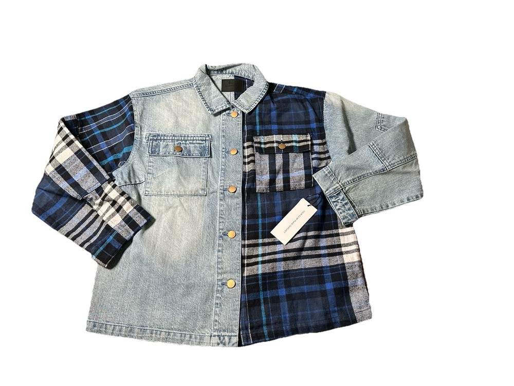 Blue Revival Blue Patch Work Your EX BF Plaid Denim Shacket Size S MSRP $169