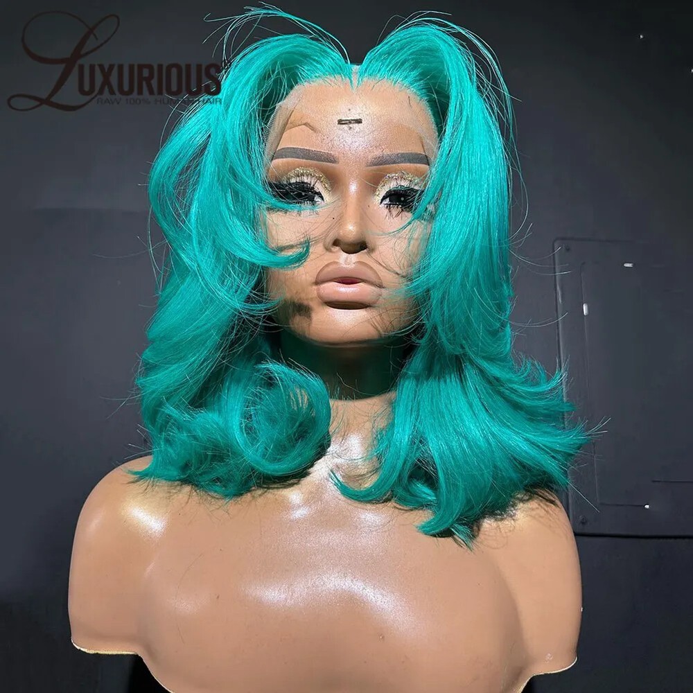 Glueless 13x4 HD Lace Front Body Wave Layered Wig Brazilian Human Hair Green