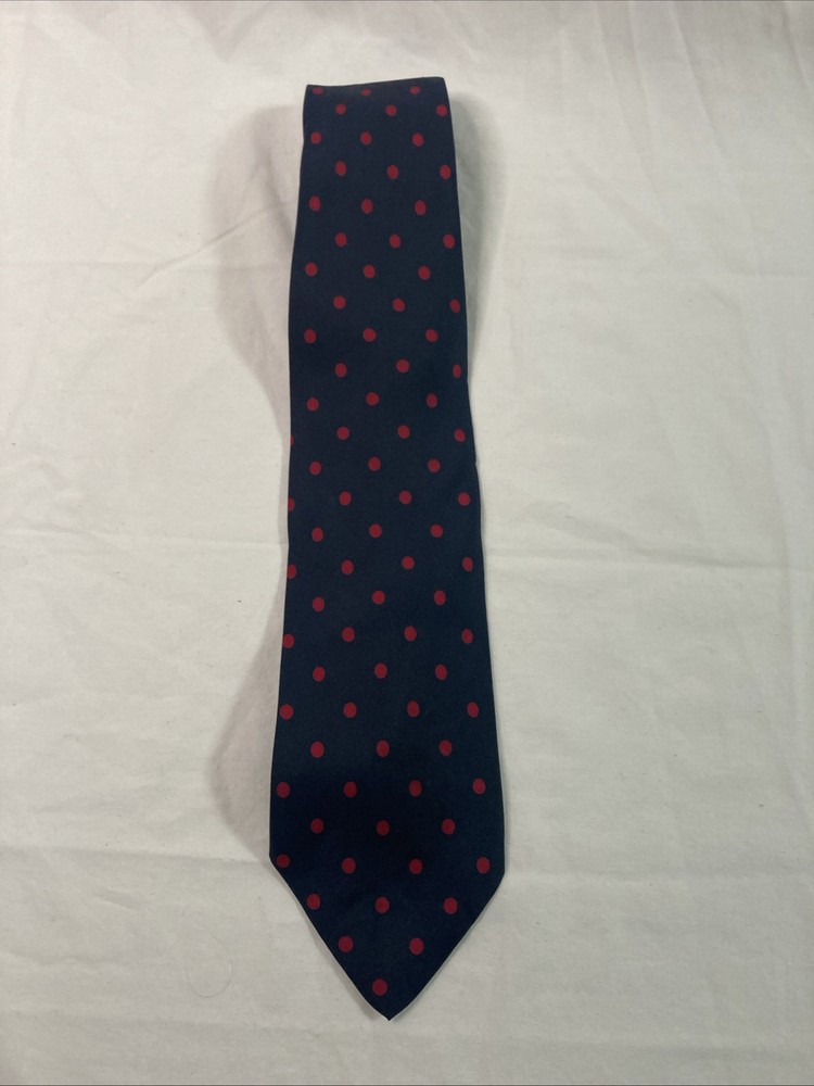 Vintage Paul Stuart Made In Japan Tie Hand Made Blue With Red Polkadot
