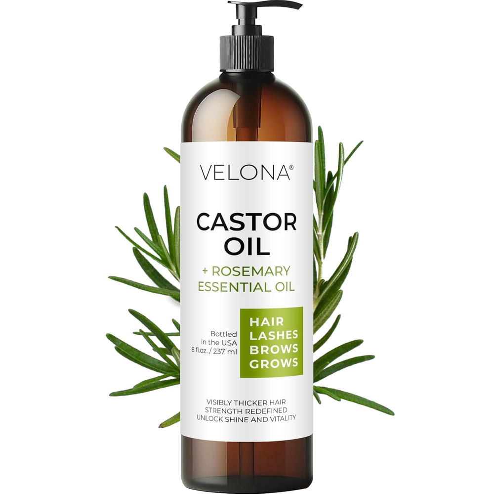 Castor Oil with Rosemary Oil - 8 Oz | Hair Growth Oil | Hair, Scalp, Eyelashes,