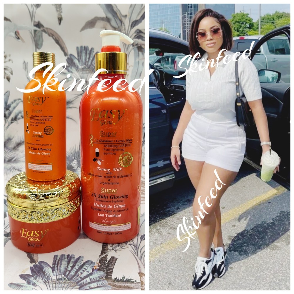 Set: Easy Glow 3x glowing body milk, face cream & serum.  With Carrot Oil extrac