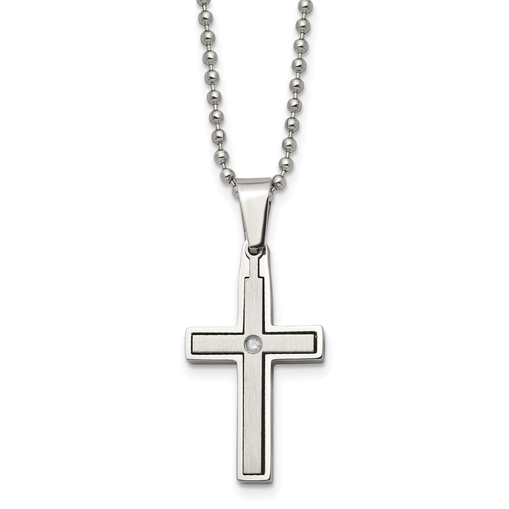 Chisel Stnls Steel .03 carat Diamond Cross Pendant Ball Chain Necklace 22