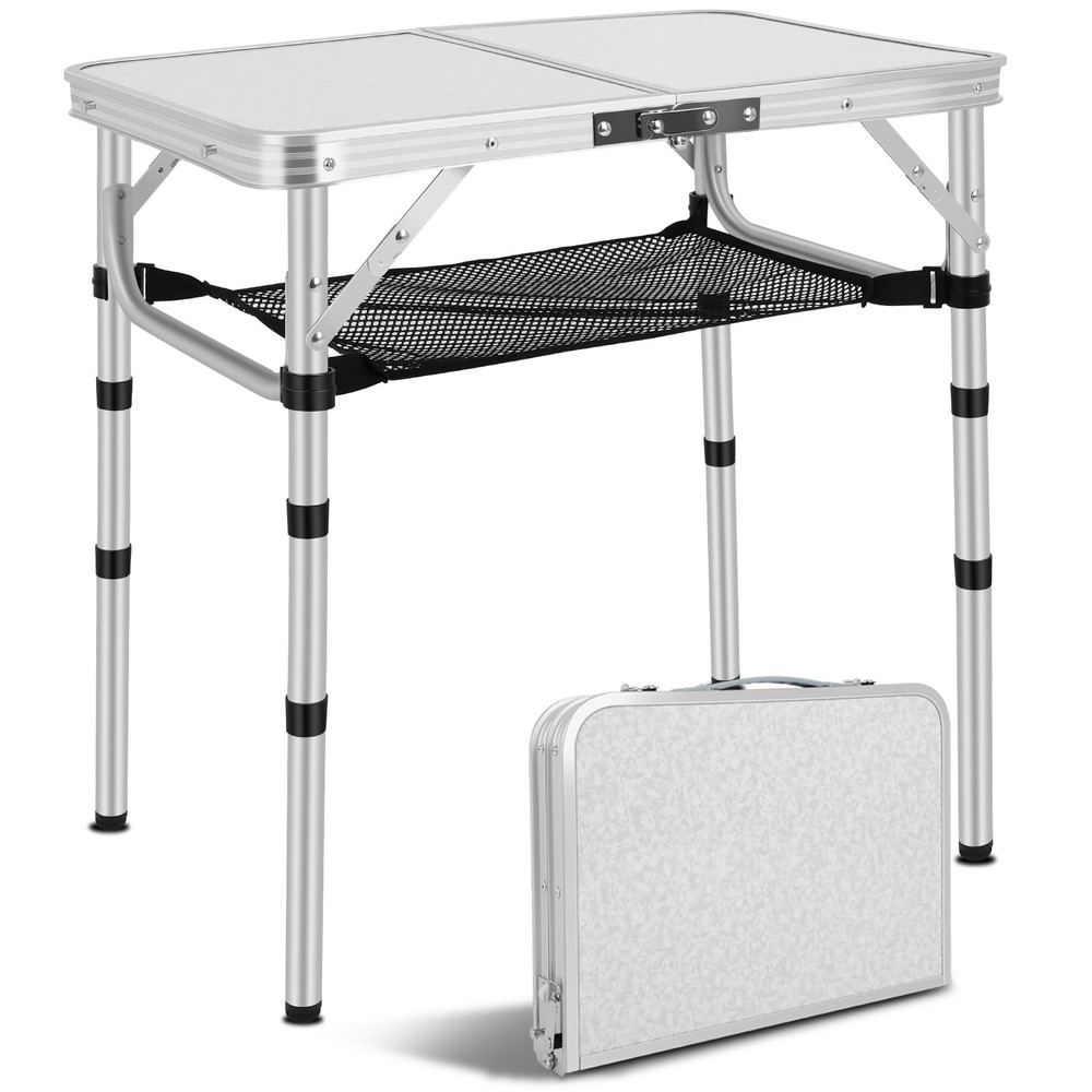 Lightweight Aluminum Folding Camping Table with Mesh Storage Layer