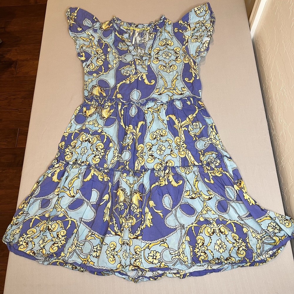 ANTHROPOLOGIE Dress Womens XXS Tiered Short Sleeve Flowy Nautical
