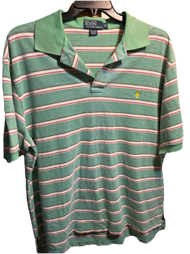 Polo Ralph Lauren Vintage Men’s 2XB Green Short Sleeve 1/4 Button Cotton Shirt