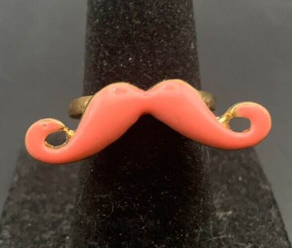 Gold Tone Pink Mustache Ring - Size 5