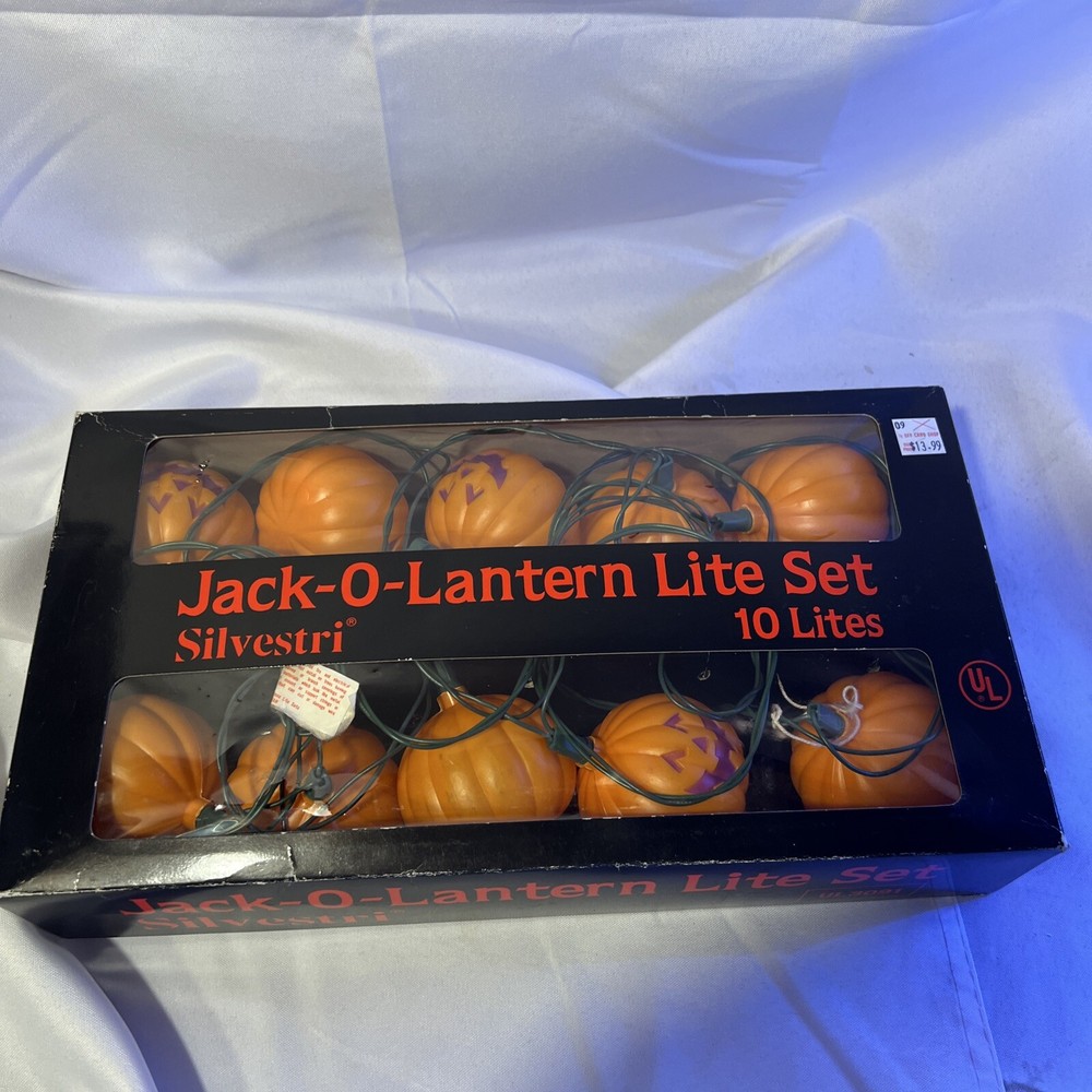 Vtg Halloween Jack O Lantern Pumpkin Light String Blow Mold Set of 10 Tested
