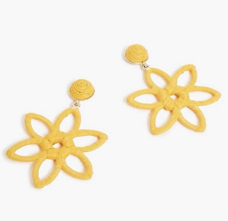 NWT J. Crew Wrapped Flower Statement Earrings, Floral Boho Hippie Yellow Factory