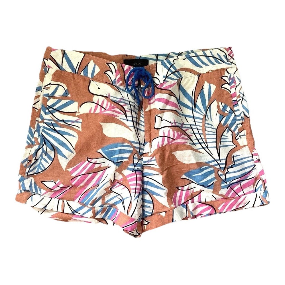 J. Crew Women Linen Shorts Sz 12 Desert Oasis Tropical Linen Blend Shorts