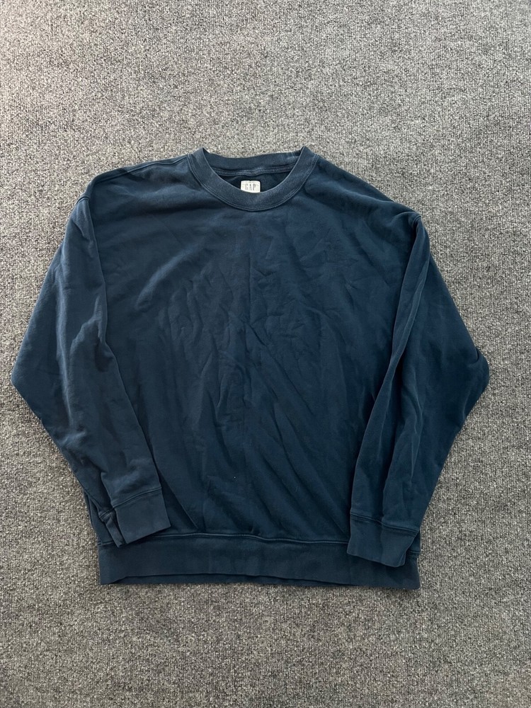 Men's Large Navy Cotton Gap Pullover Crewneck Sweatshirt Long Sleeve Casual