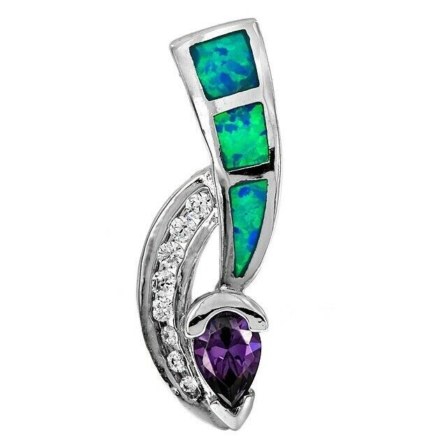 1CT Amethyst Australian Opal Inlay 925 Sterling Silver Pendant OP1