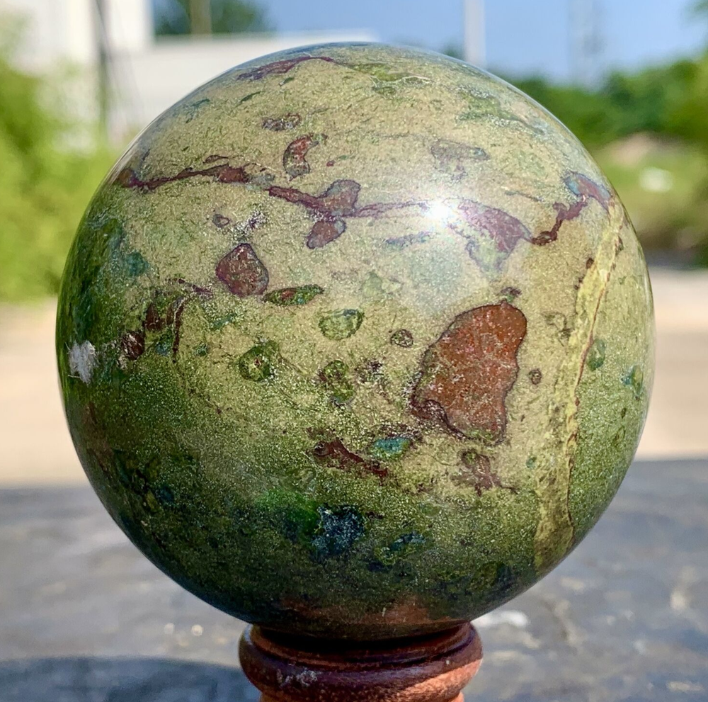 501G Natural dragon blood stone quartz sphere crystal ball reiki healing