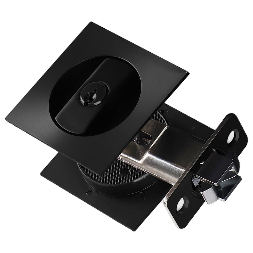 Matte Black Contemporary Square Entry Pocket Door Lock for Bedroom Bathroom