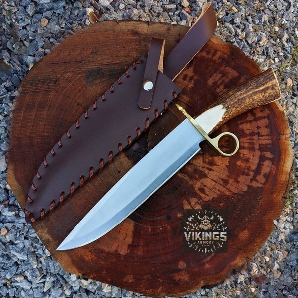Handmade Bowie Knife Stag Antler Handle Hunting,Camping,Survival with sheath