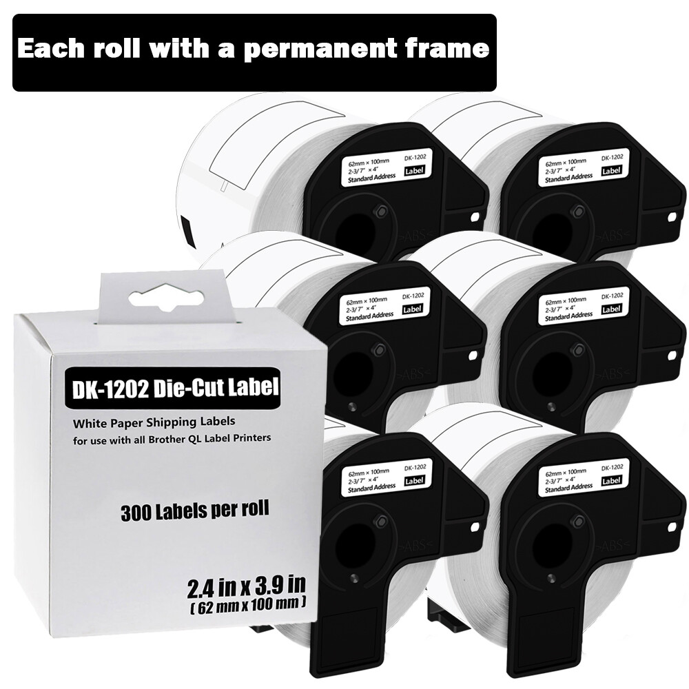 62mm x 100mm 6-Roll Shipping Labels Compatible with Brother QL-810W DK-1202 2-3/7 x 4 Inch