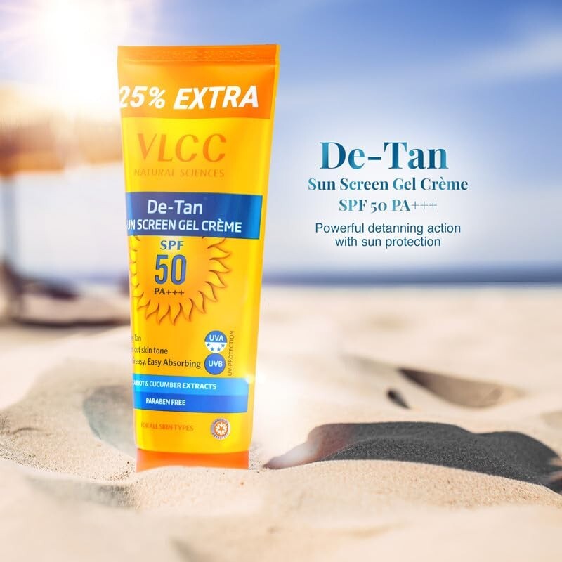 VLCC De-Tan SPF 50 PA+++ Sunscreen Gel With Cucumber & Carrot Extracts - 100gm