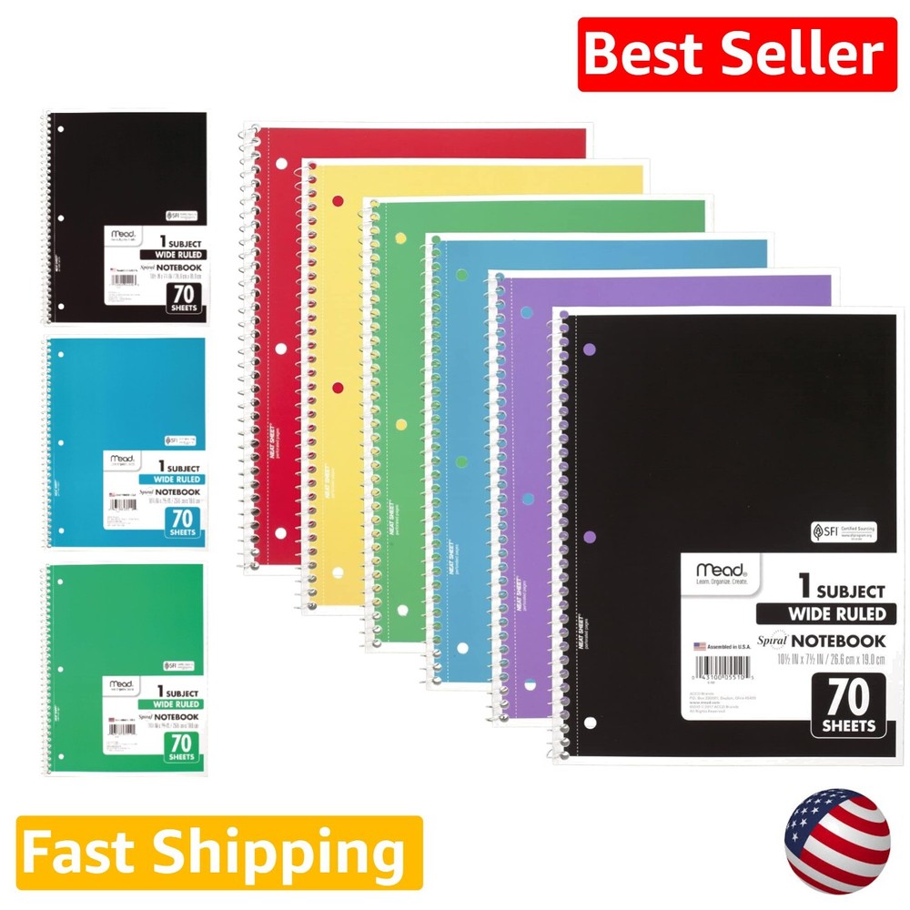 Versatile Wide Ruled Notebook Set - 6-Pack, 3-Hole Punched - Made in the U.S.A.