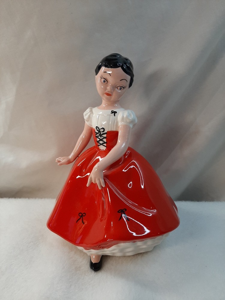 Holland Mold Vintage Hand Painted Girl Figurine Dated 1966 Signed Red Dress READ