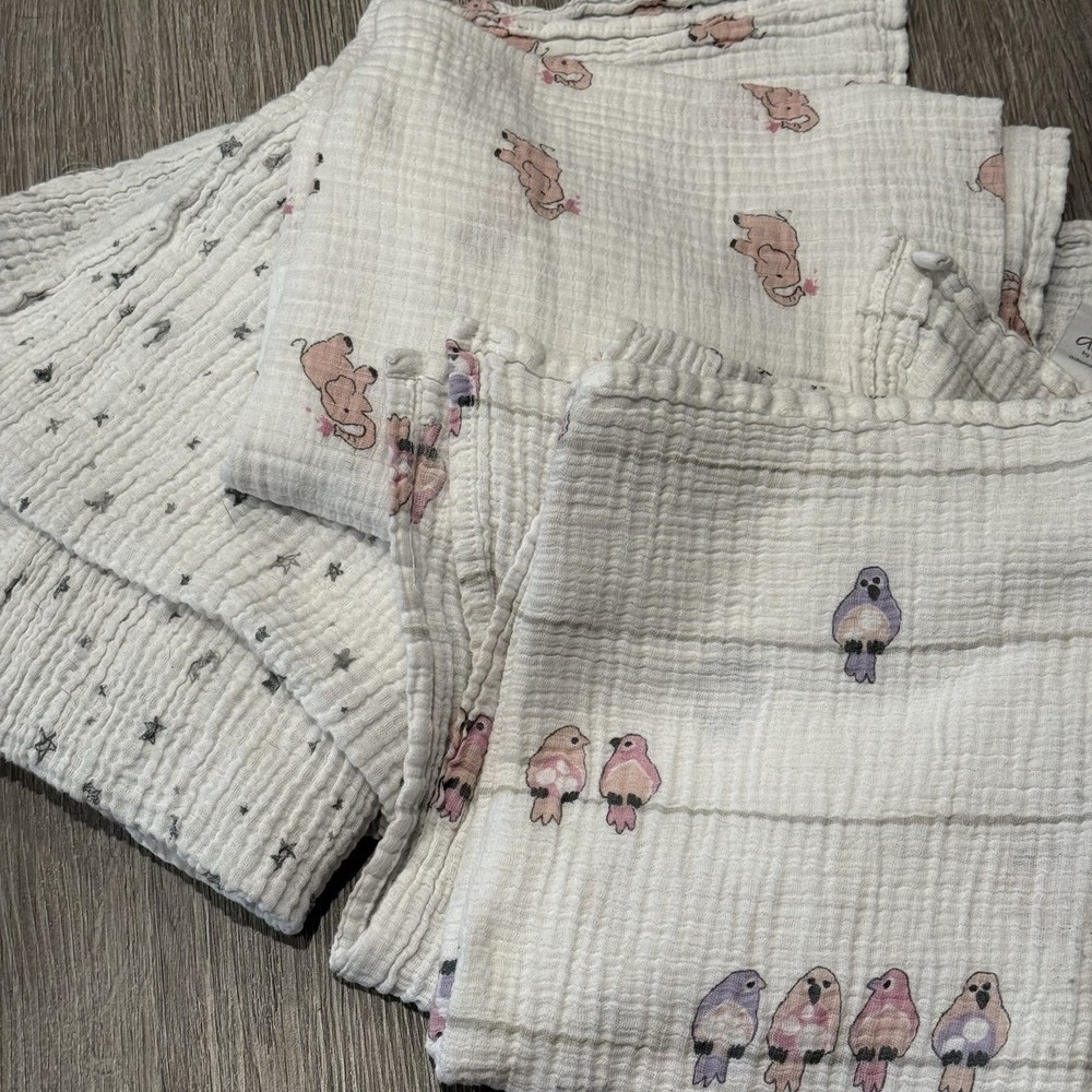 Pack Of ADEN & ANAIS Swaddle Blanket Muslin Cotton Baby Birds Elephants Stars