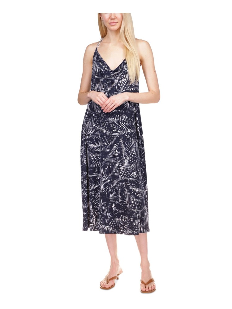 MICHAEL MICHAEL KORS Womens Navy Open Back Unlined Chain-link Strap Midi Dress L