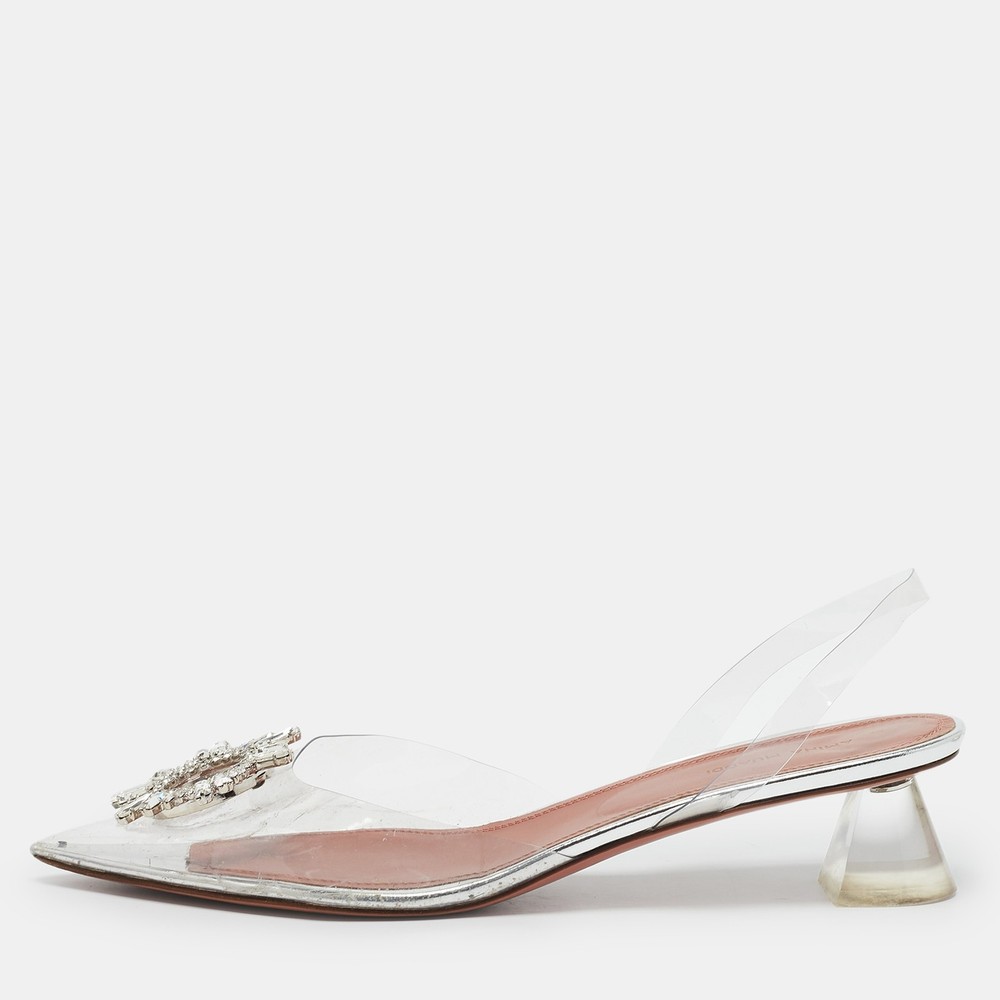 Amina Muaddi Begum Crystal Embellished PVC Slingback Pumps Size 41
