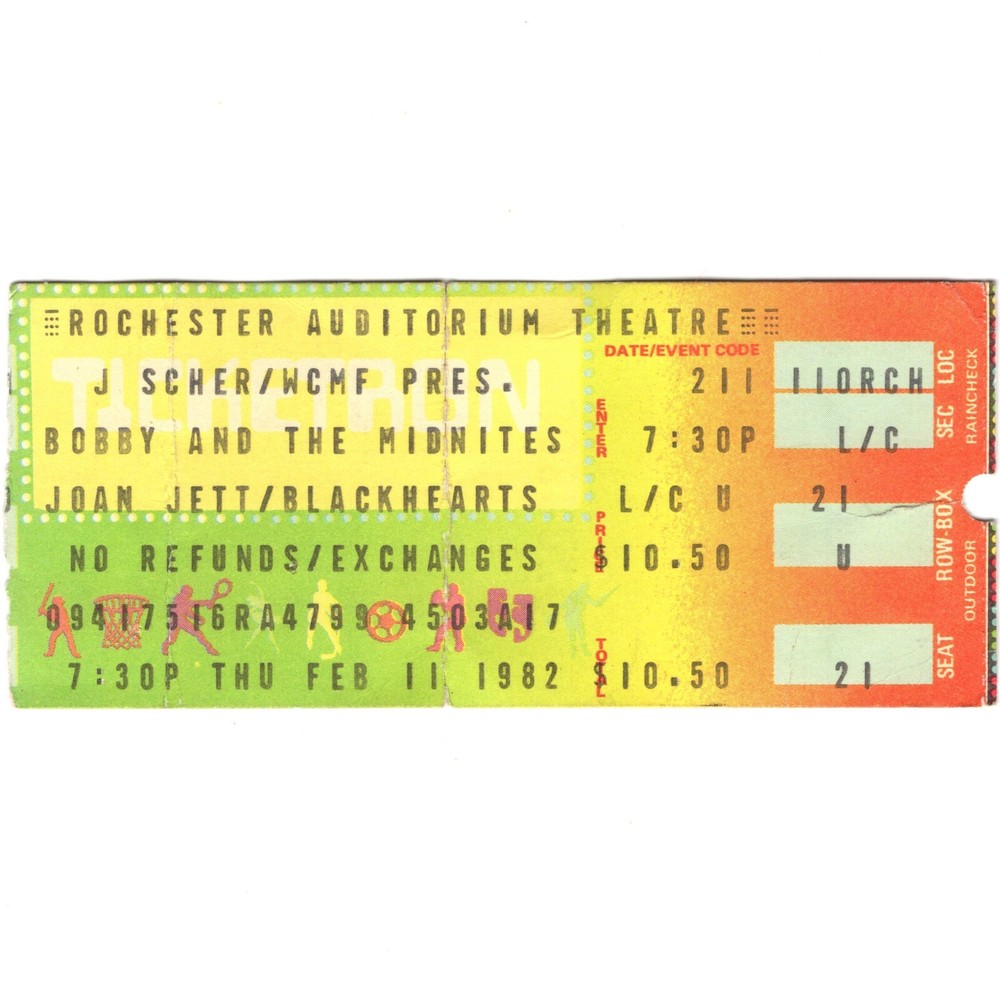 Rare BOB WEIR & JOAN JETT 1982 Concert Ticket Stub Rochester NY Grateful Dead