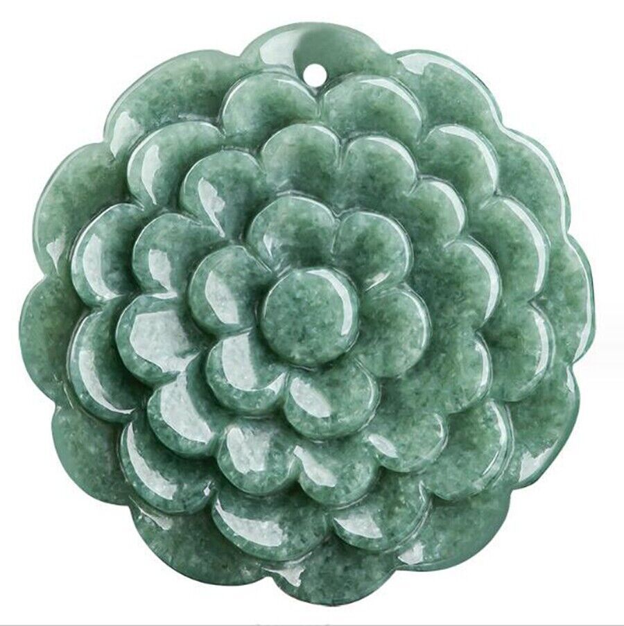 Certified Green Natural Burma Jadeite Flower Pendant Necklace