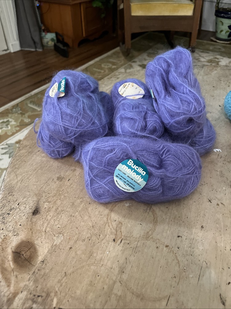 Vintage Bucilla Melody Yarn 8 Skeins Lavender Made In Italy 1 Oz