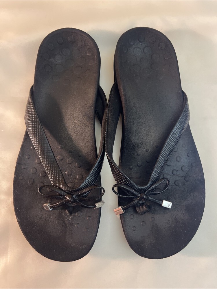Vionic Bella Black Thong Sandals with Bow Comfort Fit Womens Size 9