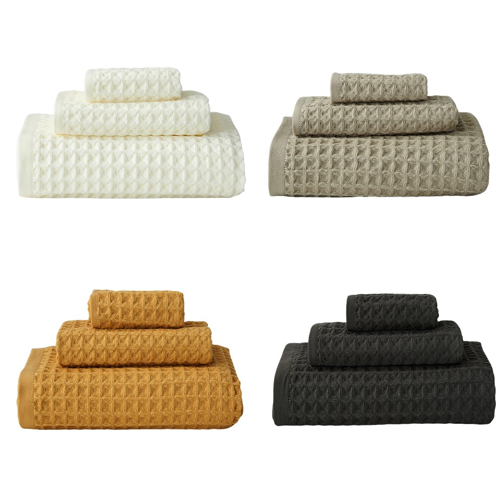 3Pcs Soft Waffle Weave Cotton Towels High Absorbent for Face Hand Bath