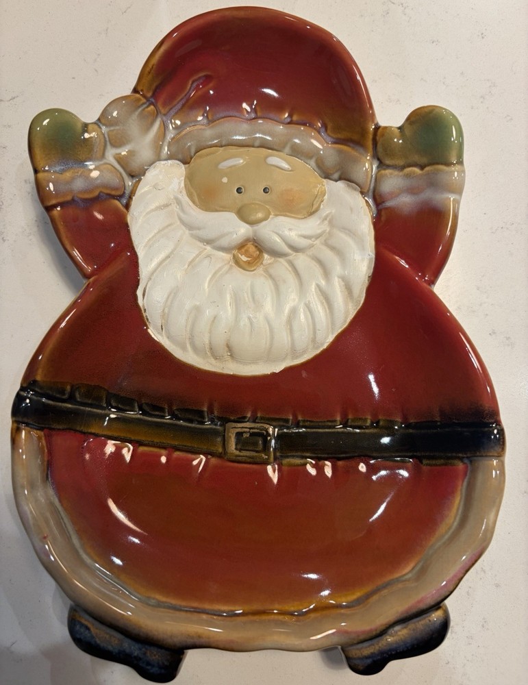 Hand painted & Glazed Earthenware Santa Claus Nut Or Candy Serving Dish