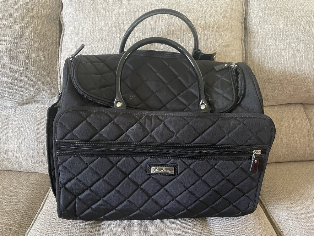 Vera Bradley Black Rolling Duffel Suitcase Quilted Carry-On