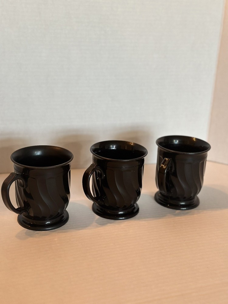 [Set of 3] Dinex Turnbury Black Swirl Coffee Mugs (#3000) Vintage 0214