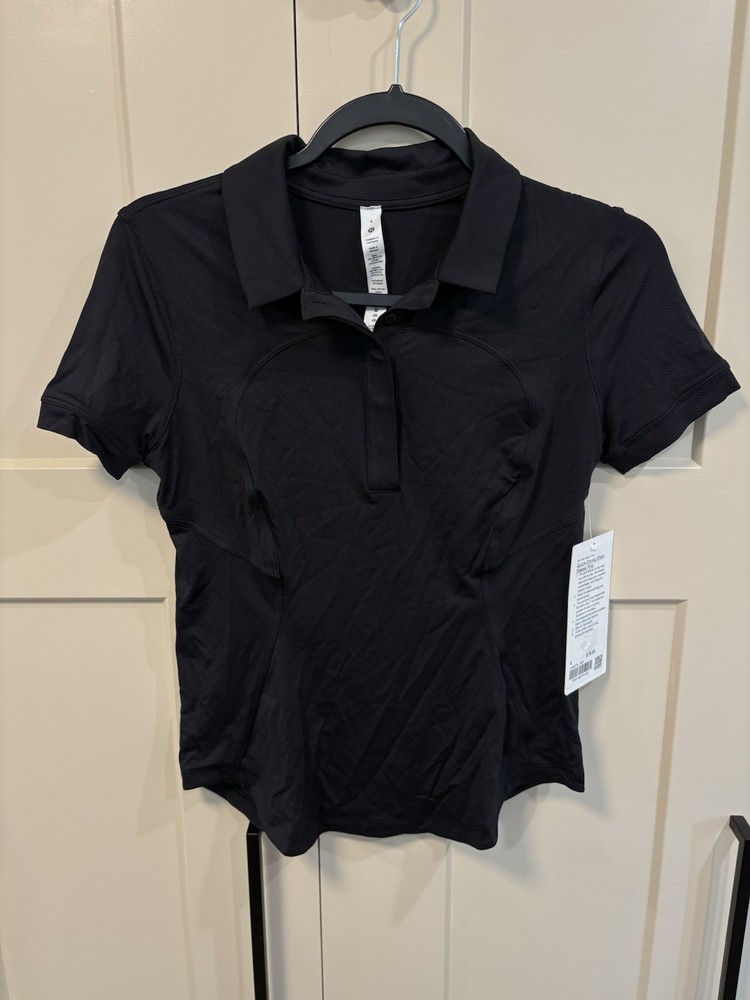 NWT Lululemon Quick-Drying Short Sleeve Polo Shirt Black Size 4 LW3EZTS
