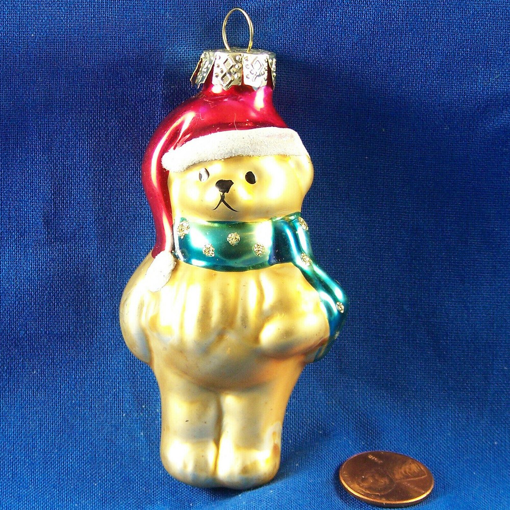 Teddy Bear Glass Glitter Christmas Tree Ornament Holiday Decoration 3.5