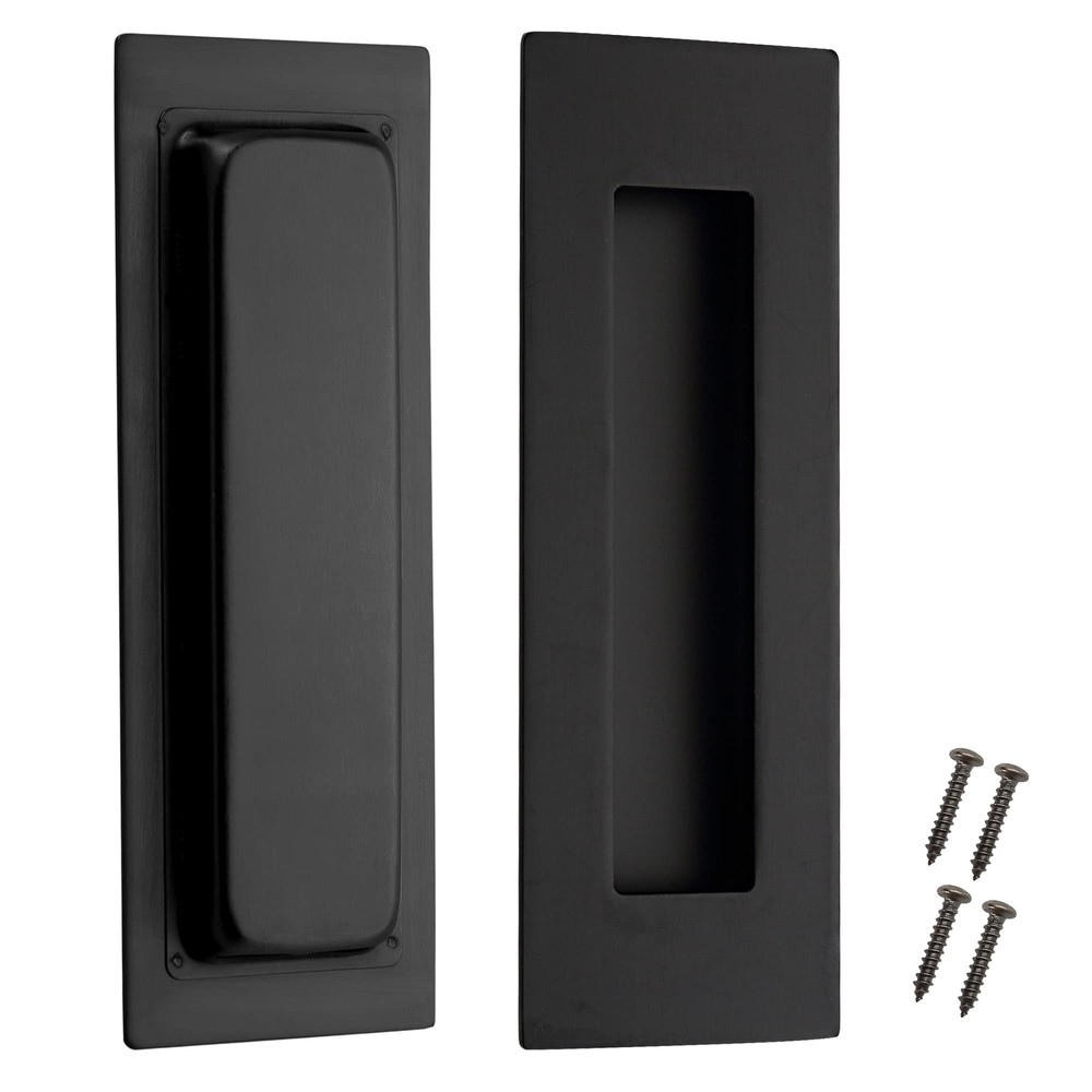 6-Inch Black Stainless Steel Pocket Door Pulls Flush Handle 2-Pack