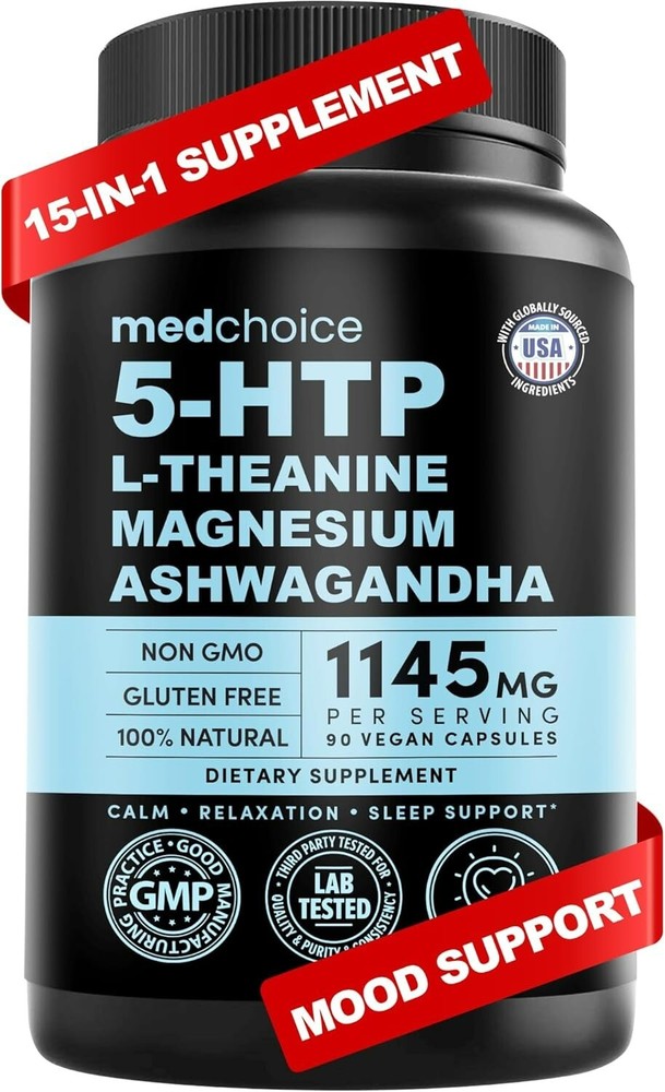 15-in-1 5HTP Mood Support Supplement 200mg Capsules with L-Theanine, Magnesium