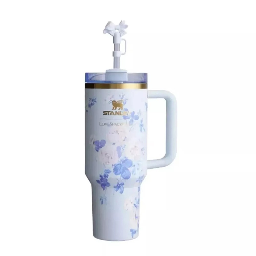 Stanley Love Shack Fancy 40oz Quencher Everblooming Rosettes Blue Floral Tumbler