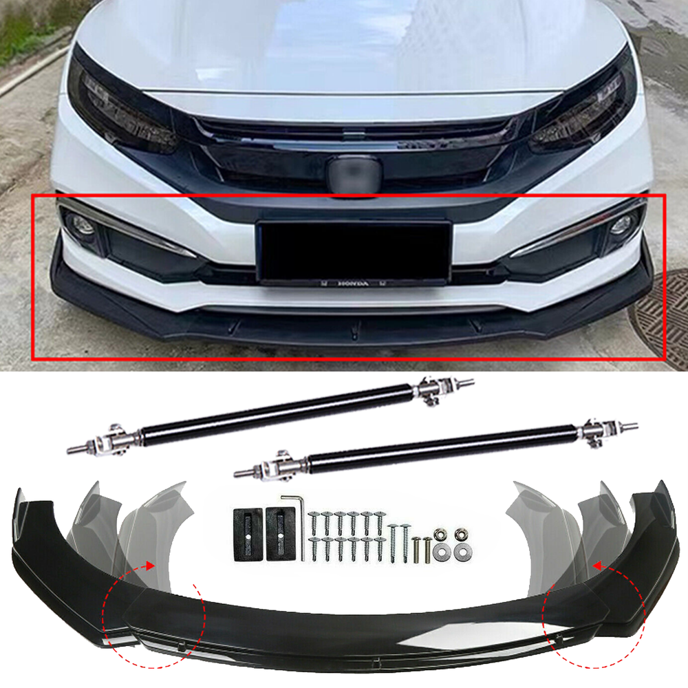 For Honda Civic 2016-21 Front Bumper Lip+Part Accessories Splitter+Spoiler Body