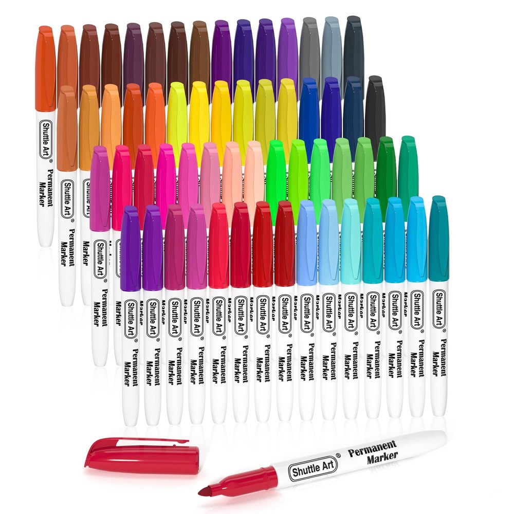 Shuttle Art 60 Colors Permanent Markers, Fine Point, Assorted Colors, Works o...