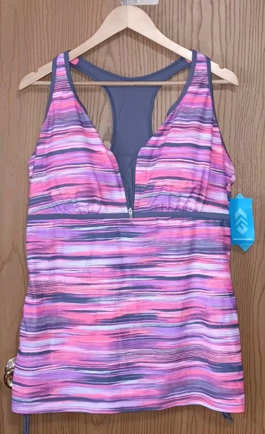 NWT! Free Country Razorback Tankini Womens Size 2X  Pink And Grey Gray Zip Up...