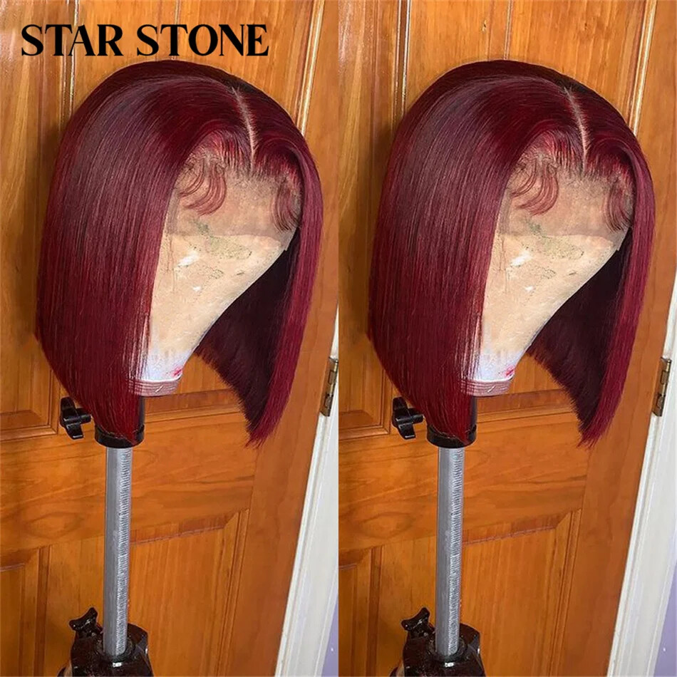 Burgundy Straight Bob Lace Front Wig Pre Plucked Remy Human Hair 99J