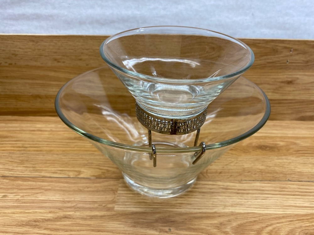 Vintage Clear Glass Serving Bowl With Small Dipping Saucer Bowl
